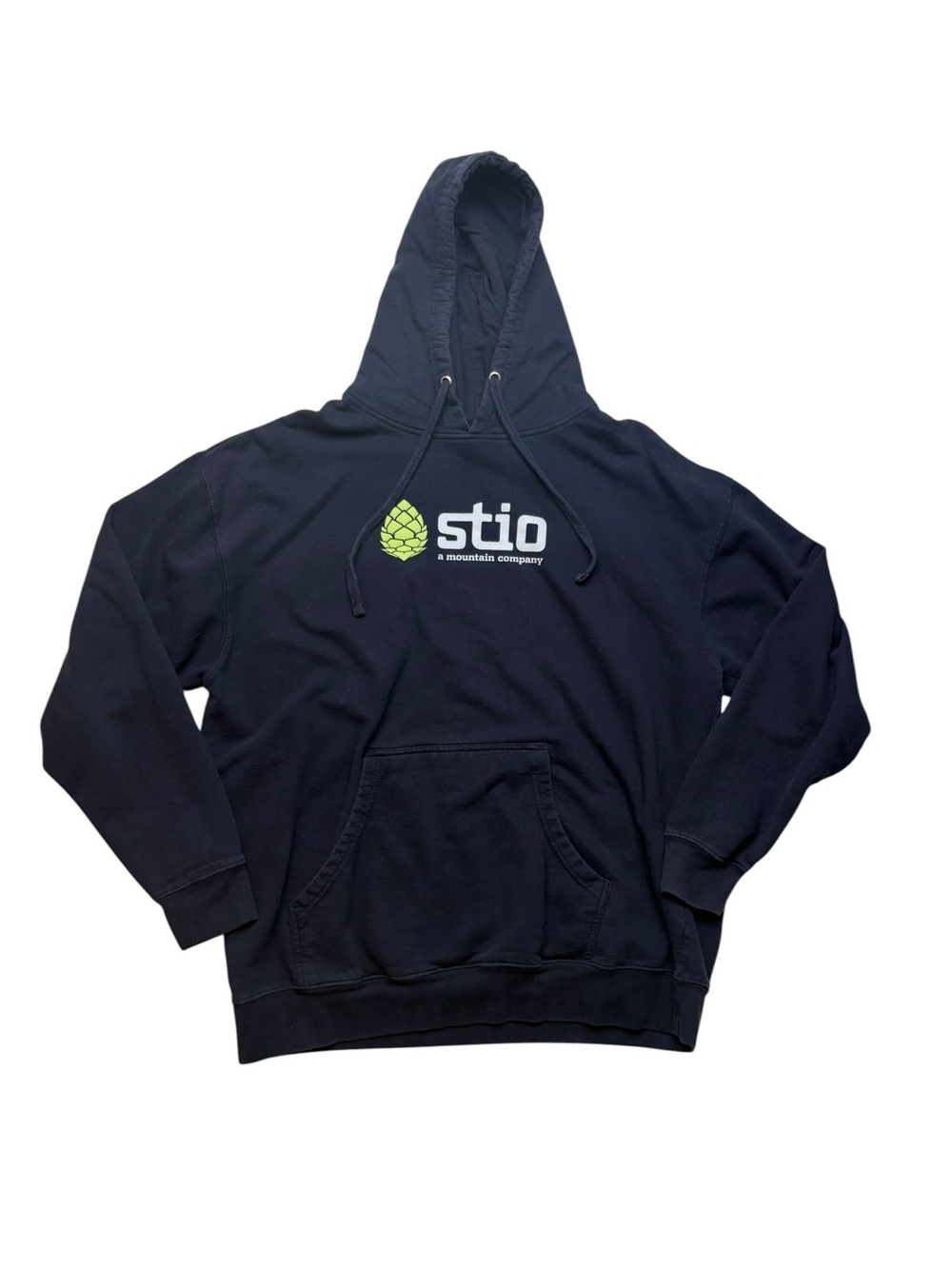 Stio extra large XL Navy Pullover Hoodie Lime Pinecone Graphic blue gorp